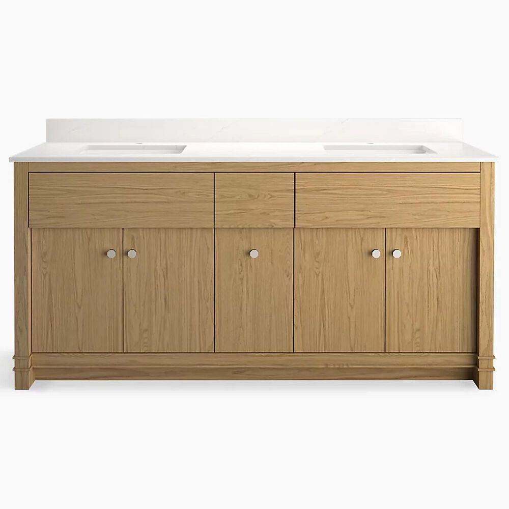 Kohler Alouette 72" Double Bathroom Vanity in Light Oak with 2 cm White Quartz Top and Rectangular Sinks, , large