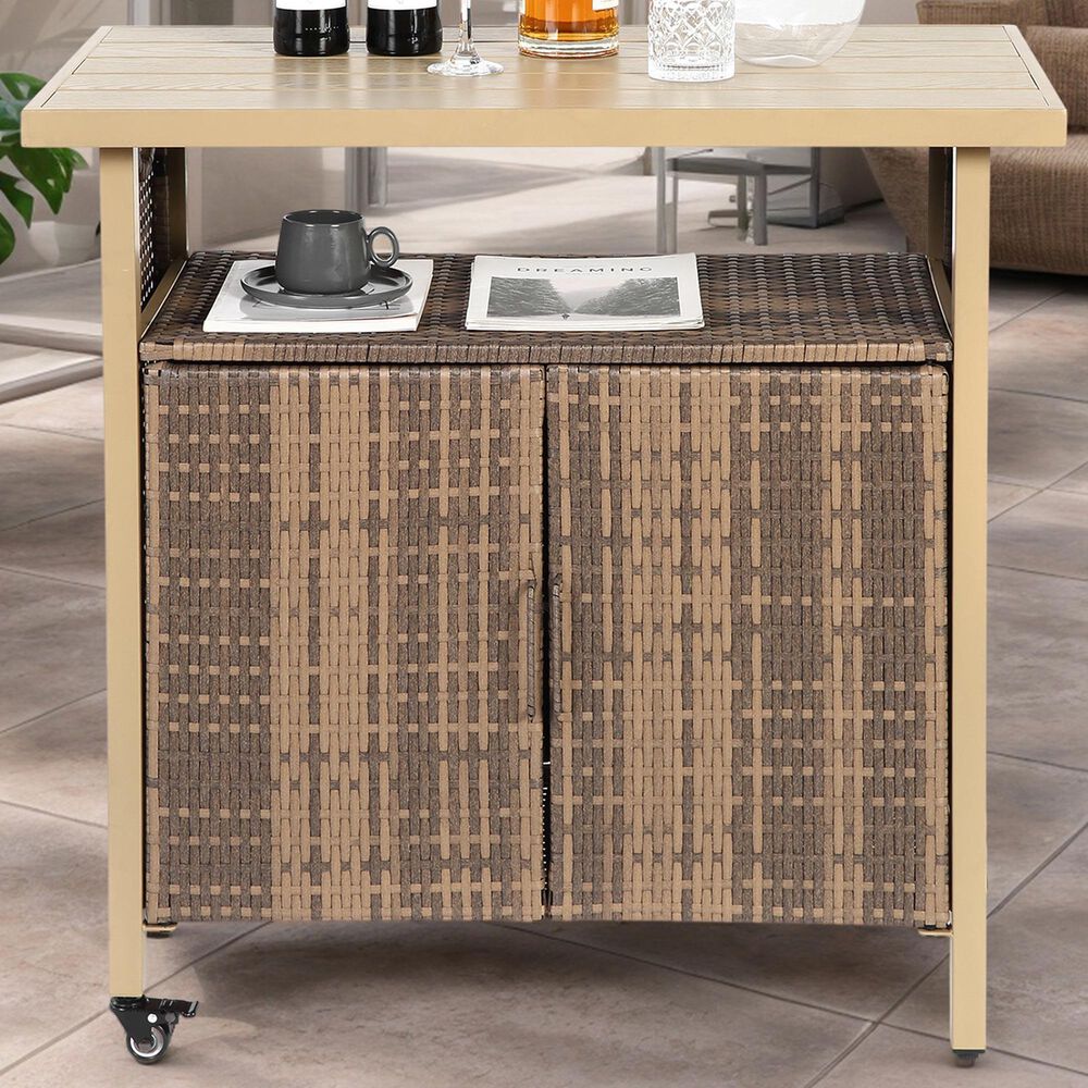 Hearth and Haven Patio Bar Cart with Cabinet in Beige, , large