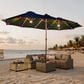 HOMLUX 2-Piece 14.5 ft Patio Umbrella and All-weather Square Rattan Coffee Table Outdoor Set in Dark Blue, , large