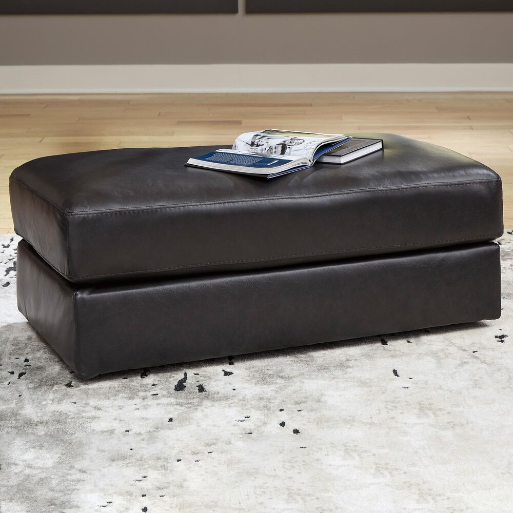 Ashley Amiata Leather Ottoman in Onyx, , large
