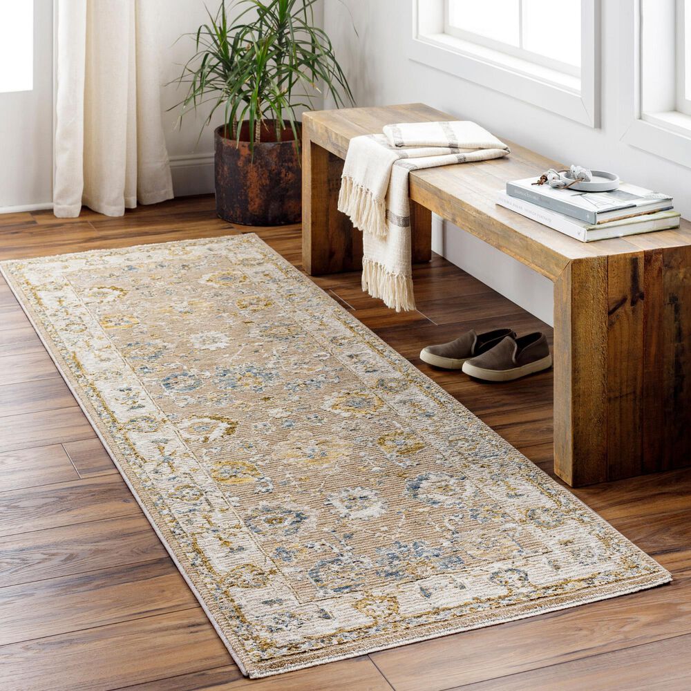 Surya Reina Tan, Light Brown, Light Gray, Cream, Denim, Mustard and Olive 2&#39;7&quot; x 10&#39; Runner, , large