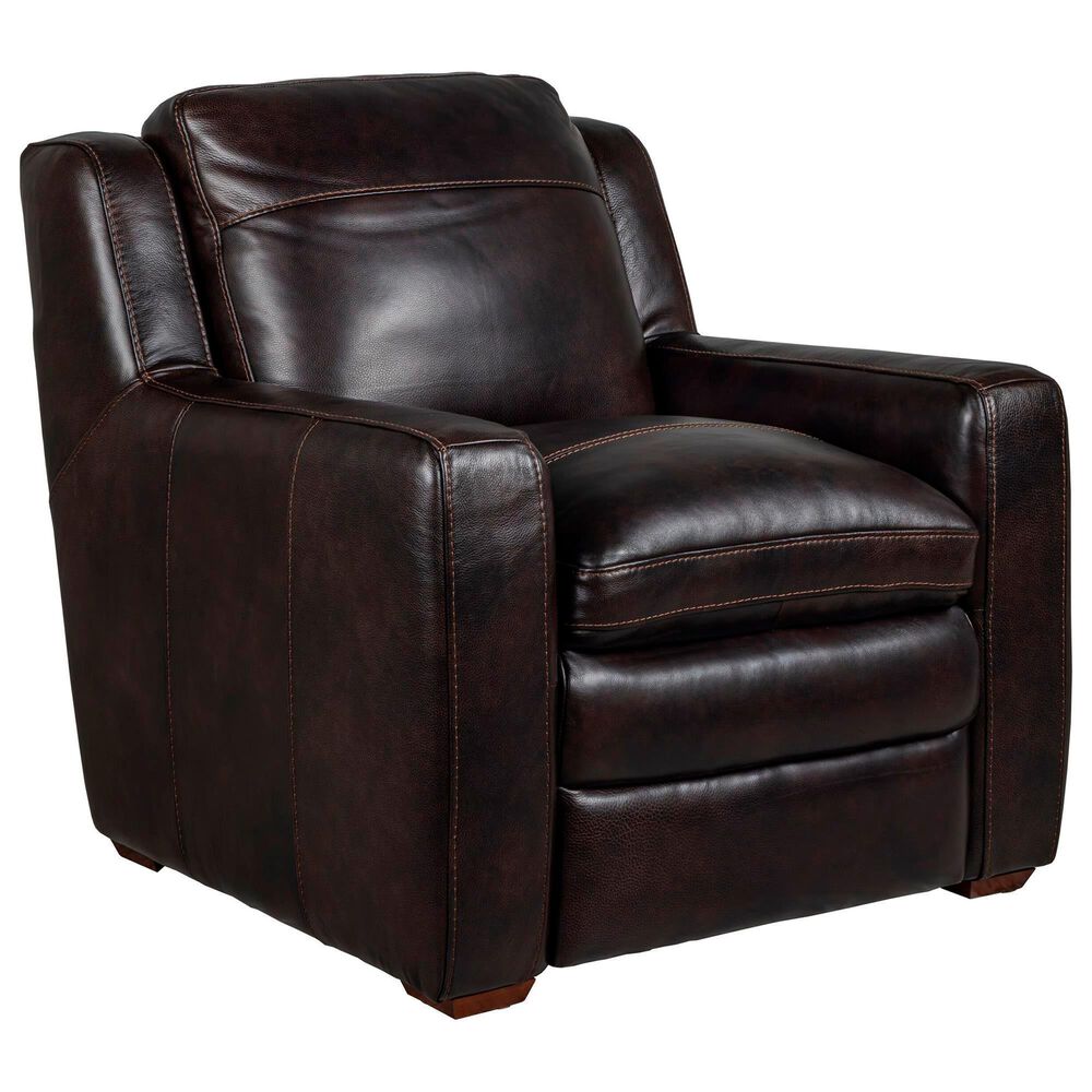 Bordeaux &amp; Co Stationary Leather Chair and Ottoman Set in Berlin Dark Brown, , large