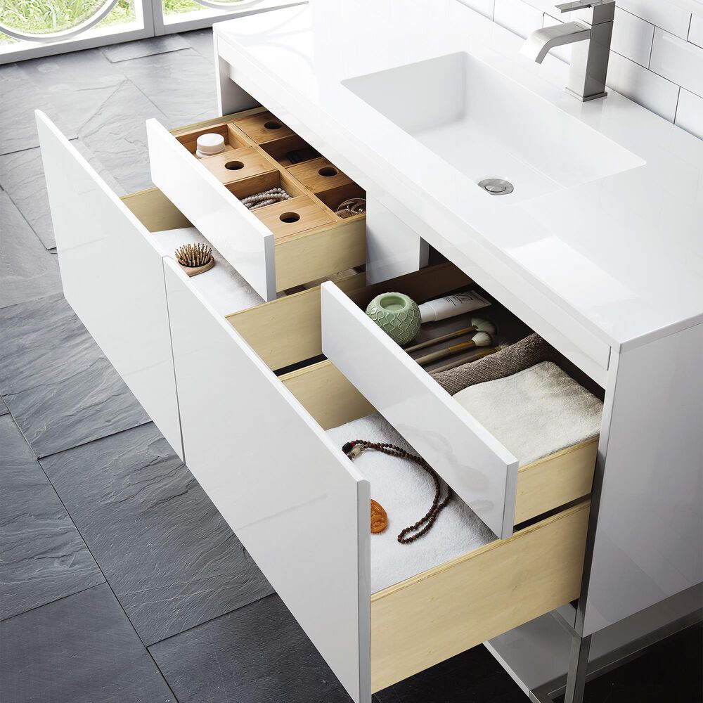 James Martin Vanities Mantova 47.3&quot; Single Vanity in Glossy White and Champagne Brass with 3 cm Charcoal Black Composite Stone Top and Rectangular Sink, , large
