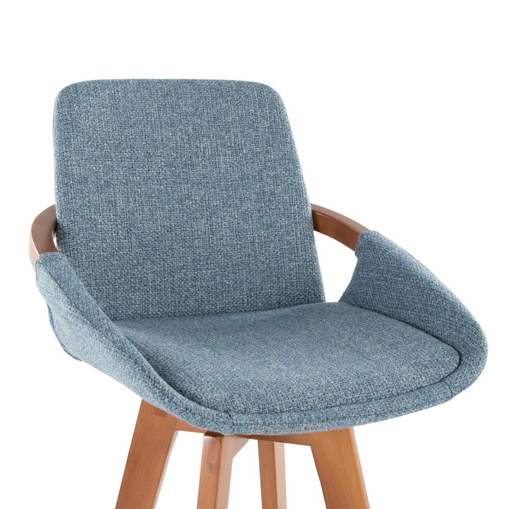 Lumisource Cosmo Swivel Barstool with Blue Noise Cushion in Walnut and Black, , large