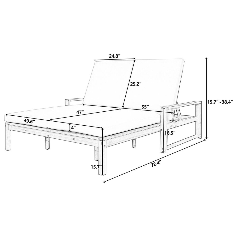 HOMLUX Patio 2-Person Lounge Chair with Grey Frame in Beige, , large