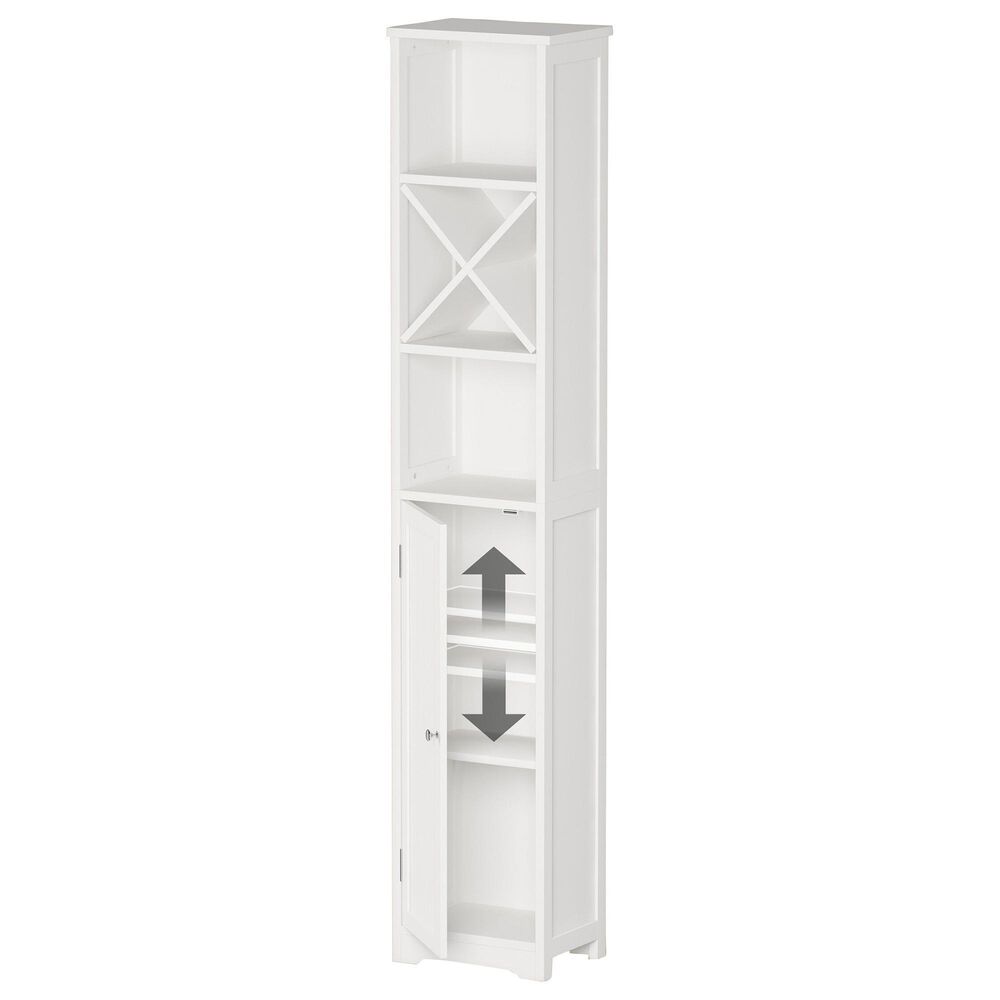 Timberlake Lavish Home 67&quot; Tall Bathroom Storage Cabinet in White/Silver, , large