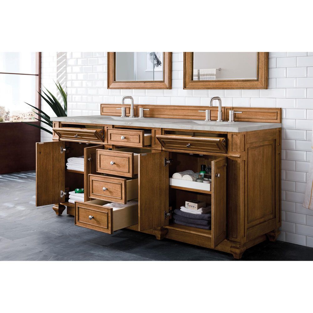 James Martin Vanities Bristol 72" Double Bathroom Vanity in Saddle Brown with 3 cm Eternal Jasmine Pearl Silestone Top, Rectangular Sinks and FreePower Wireless Charger, , large