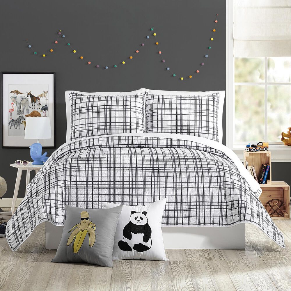 Peking Handicraft Marquis 3-Piece Full/Queen Quilt Set in Charcoal and White, , large