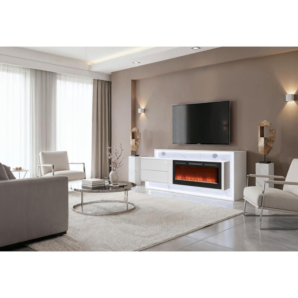 Modern Market Kira 87" TV Stand with Fireplace and Bluetooth Speaker in White, , large