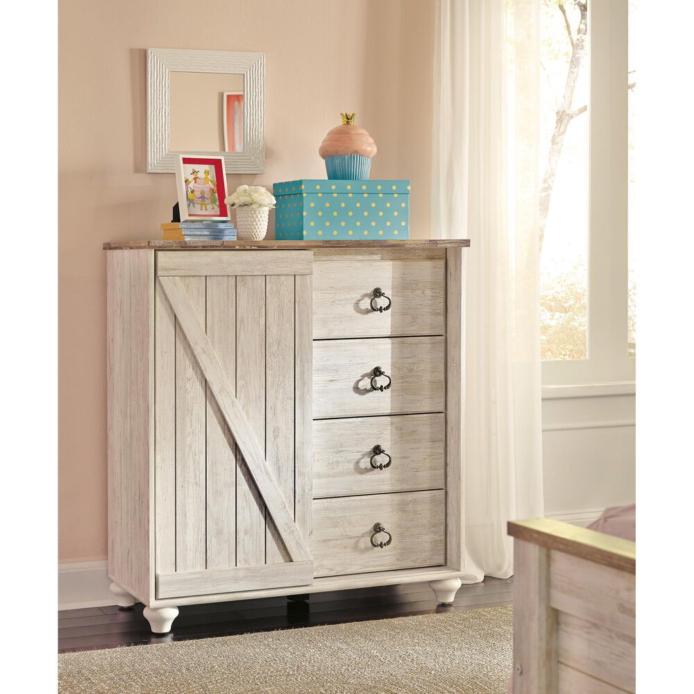 Ashley Willowton 4 Drawer Door Chest in Whitewash, , large