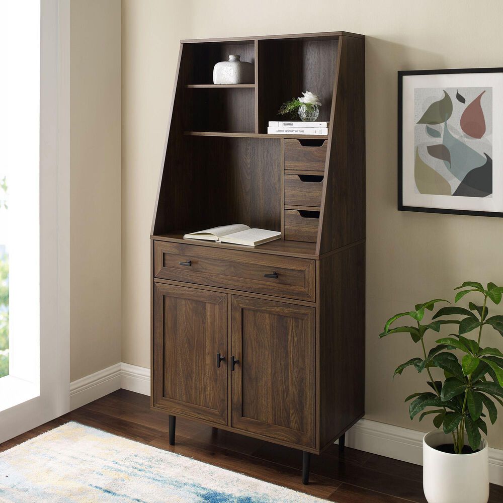 Walker Edison Belfast 64" Storage Desk with Hutch in Dark Walnut NFM