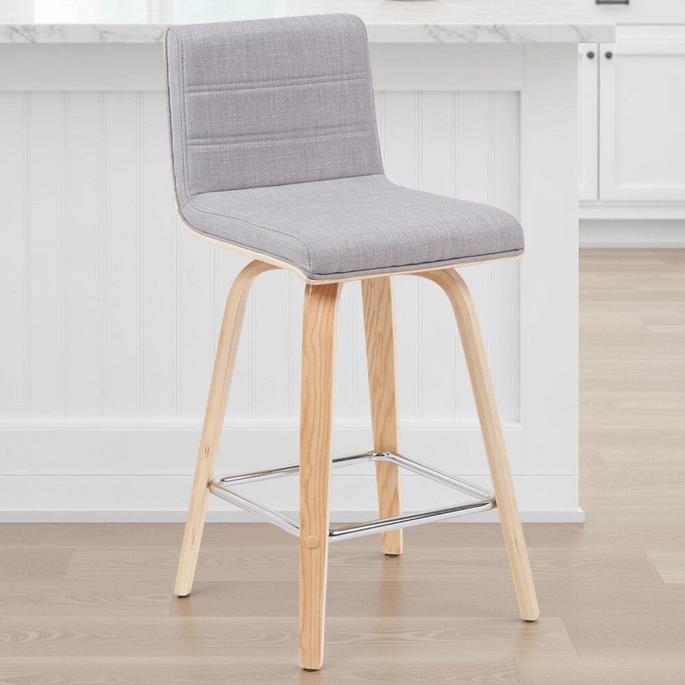 Armen Living Vienna Swivel Counter Height Stool with Gray Upholstery in Patterned Oak, , large