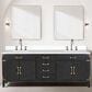 Lexora Home Laurel 84" Double Bathroom Vanity in Black Oak with White Cultured Marble Top and Rectangular Sinks, , large