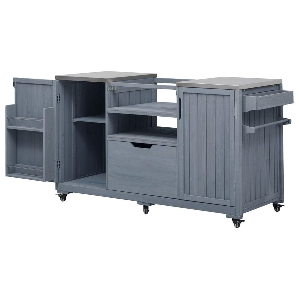 HOMLUX 67" Outdoor Kitchen Island with Stainless Steel Top in Grey, , large