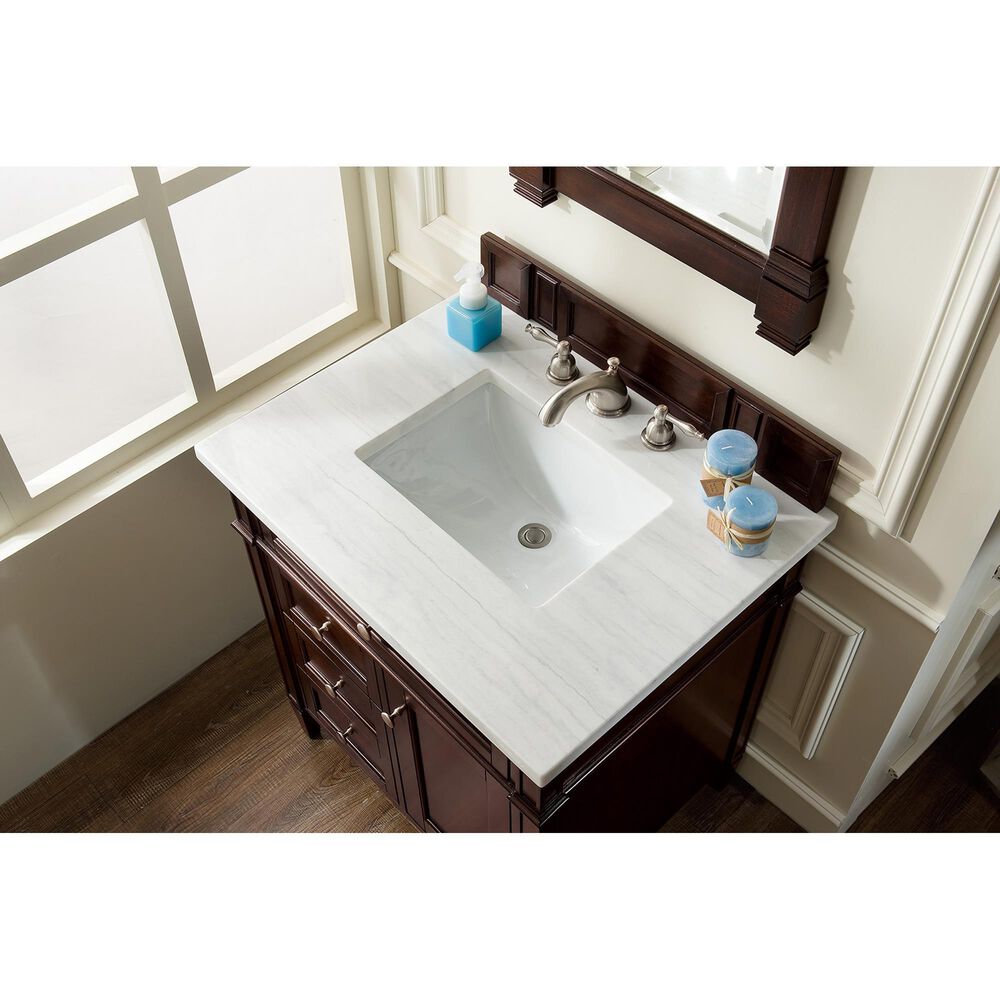 James Martin Vanities Brittany 30&quot; Single Bathroom Vanity in Burnished Mahogany with 3 cm Arctic Fall Solid Surface Top and Rectangle Sink, , large