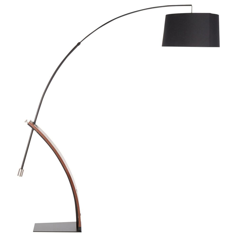 LumiSource Robyn Mid-Century Modern Floor Lamp in Walnut Wood and Black Linen Shade by LumiSource, , large