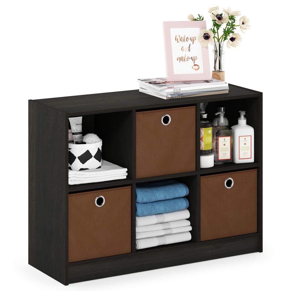 HOMLUX 6-Cube Bookshelf Bookcase with Storage Bins in Espresso, , large