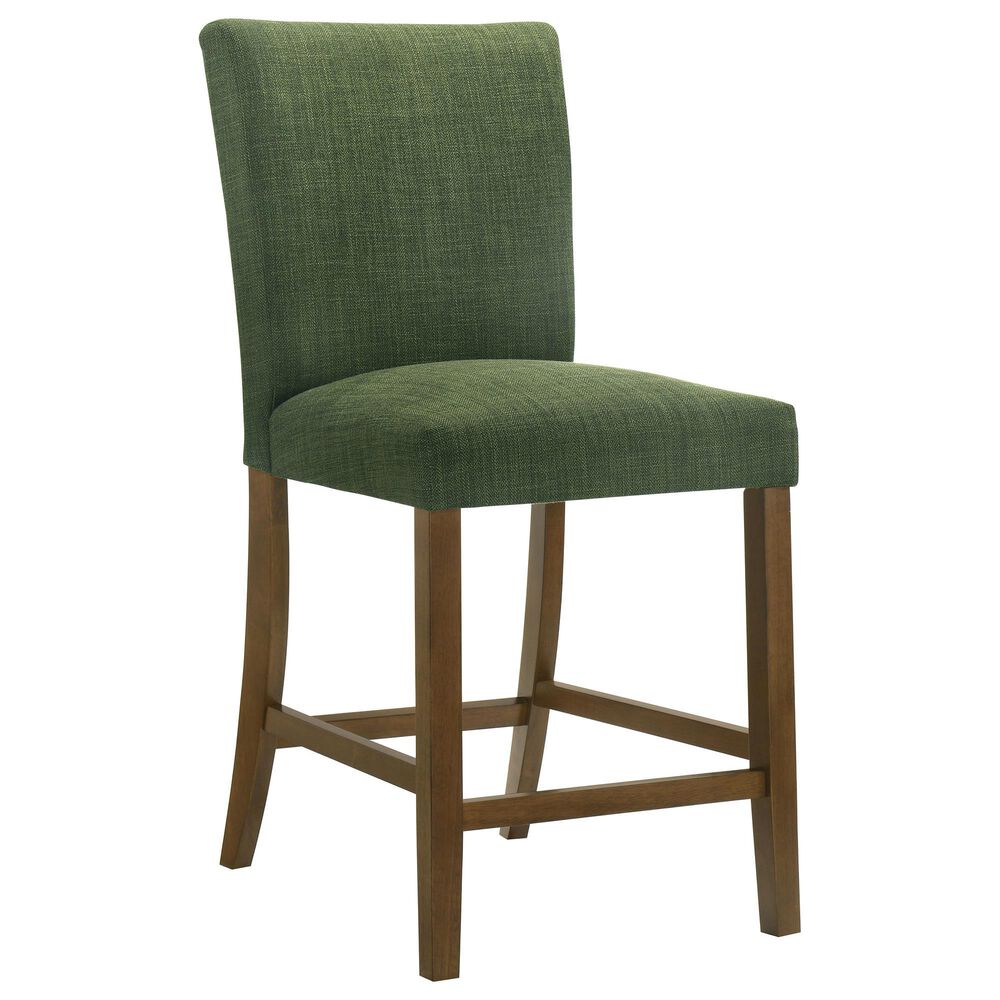 Coaster Paxton Counter Chair with Green Upholstery in Warm Brown, , large
