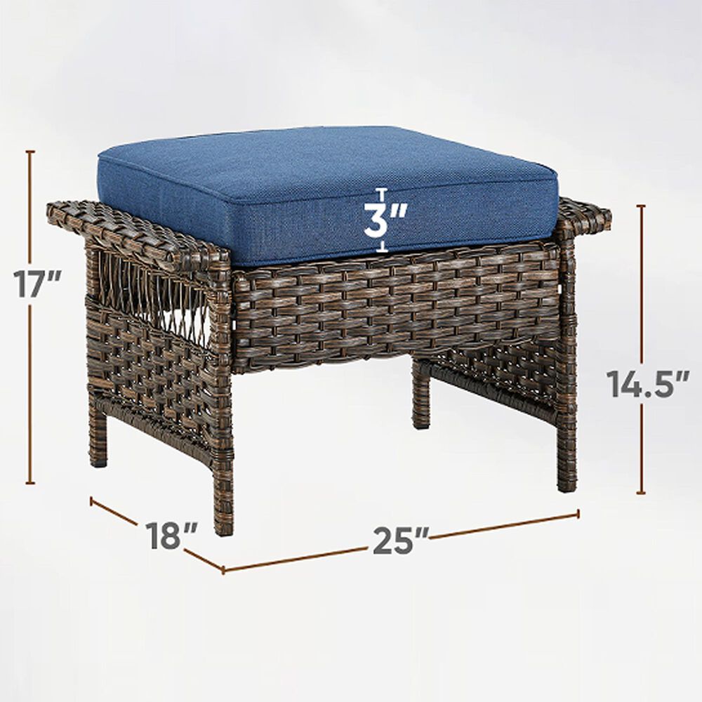 Sunwell Garden Outdoor Ottoman with Navy Cushion in Brown (Set of 2), , large