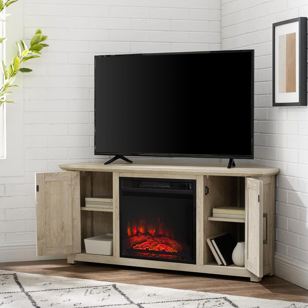 Crosley Furniture Camden 48&quot; Corner TV Stand with Fireplace in Frosted Oak, , large