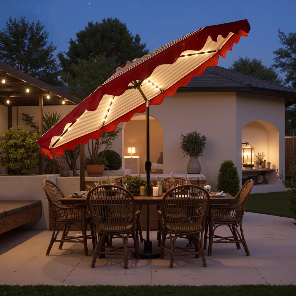 HOMLUX 10' Solar LED Patio Umbrella with Adjustable Tilt and in Red, , large