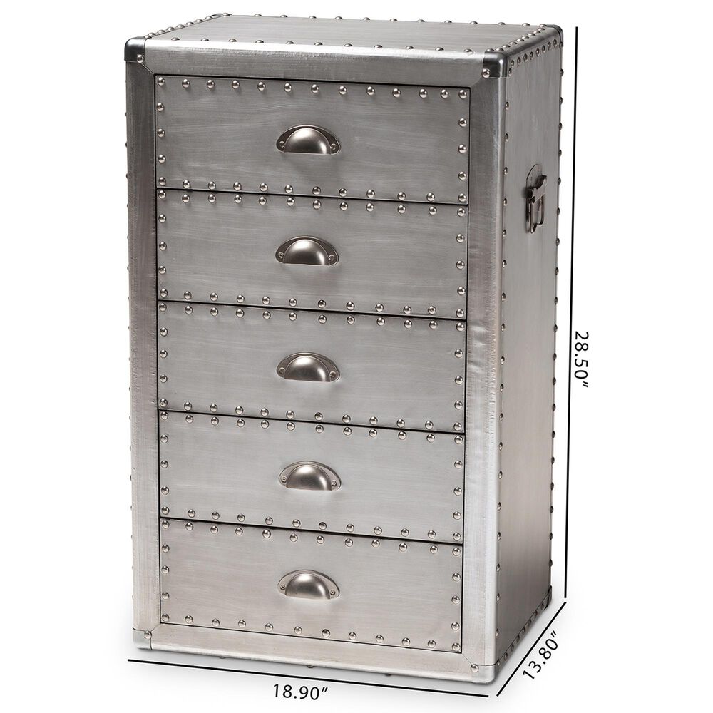 Baxton Studio Davet 5-Drawer Accent Storage Cabinet in Silver, , large
