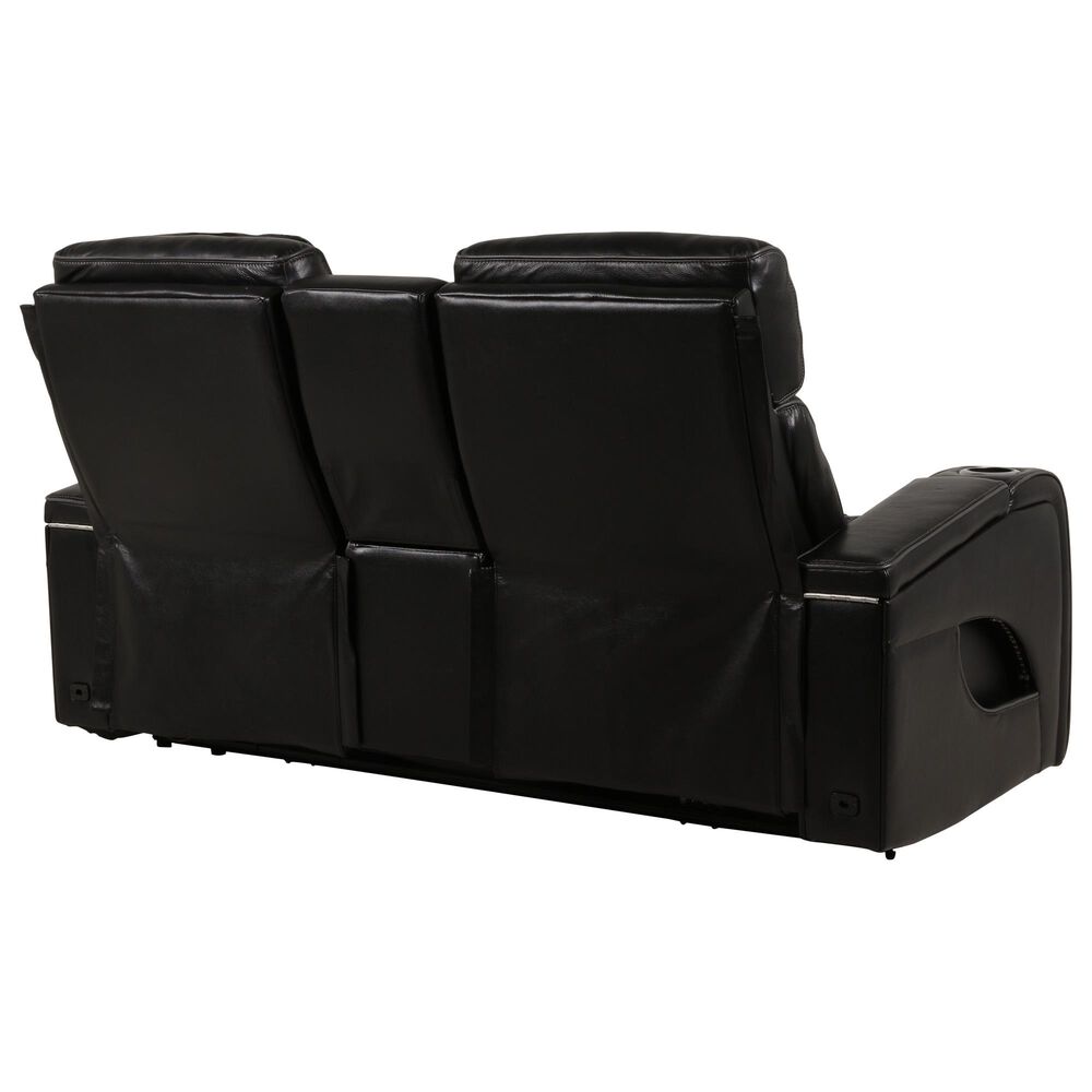 Aurora Furnishings Livorno Leather Power Reclining Console Loveseat with Massage in Black, , large