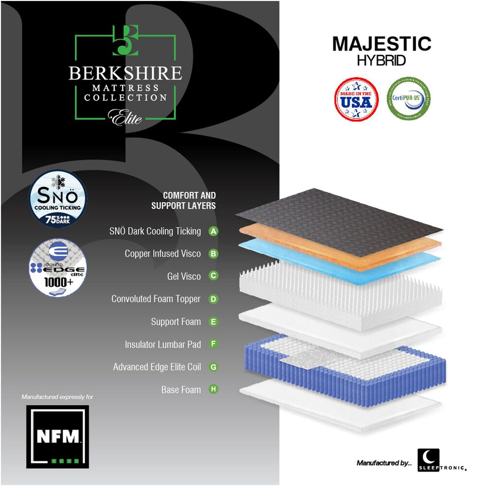 Sleeptronic Berkshire Majestic Hybrid Full Mattress, , large