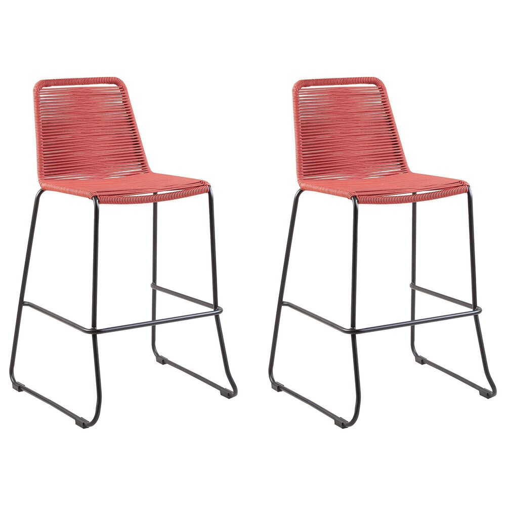 Blue River Shasta Patio Bar Stool with Brick Red Rope Seat in Black (Set of 2), , large