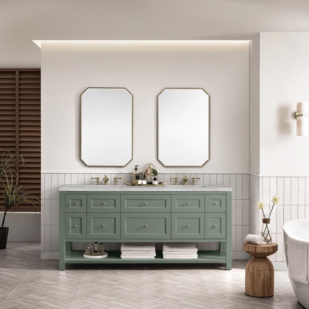 James Martin Vanities Breckenridge 72&quot; Double Bathroom Vanity in Smokey Celadon with 3 cm Victorian Silver Quartz Top and Rectangular Sinks, , large