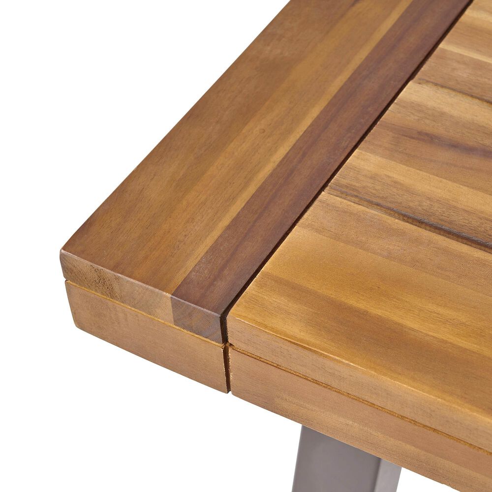 Hearth and Haven Outdoor Wood Dining Table with Slat Top and Metal Base in Teak, , large
