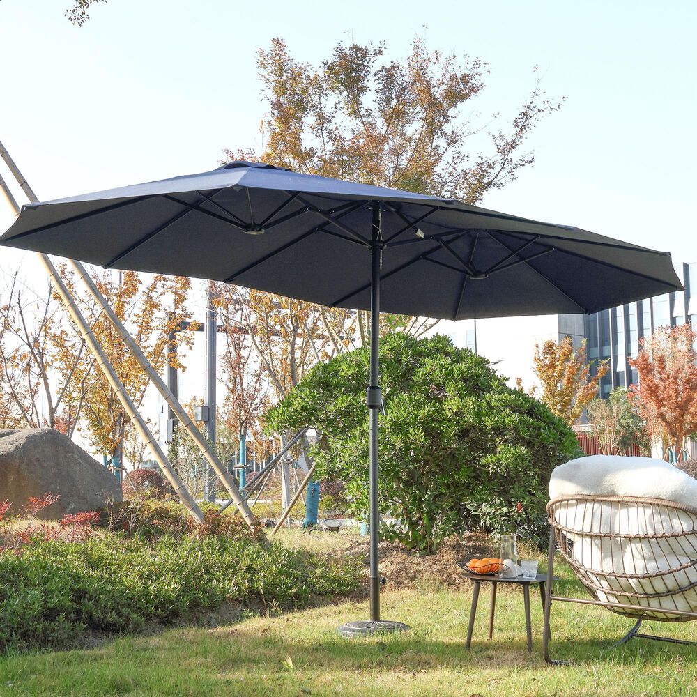 Hearth and Haven 14.8&#39; Double Sided Outdoor Umbrella without Base in Navy Blue, , large