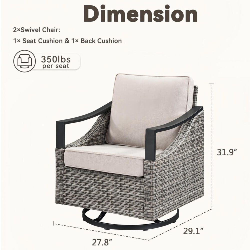 Sunwell Garden Patio Swivel Glider Chair with Gray Frame and Rocking Back in Beige (Set of 2), , large