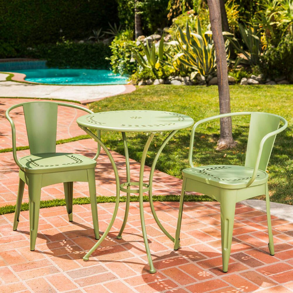 Hearth and Haven Lourdes 3-Piece Iron Bistro Set in Green, , large