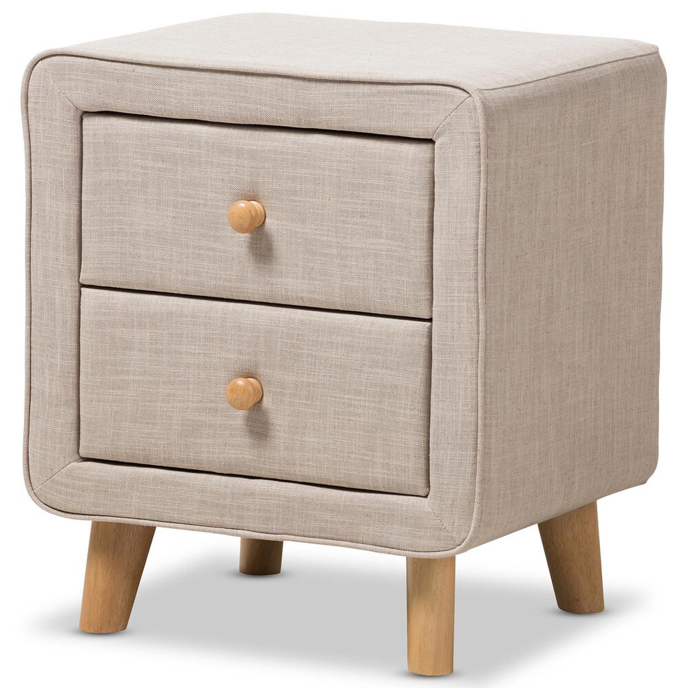 Baxton Studio Jonesy 2-Drawer Upholstered Nightstand in Beige, , large