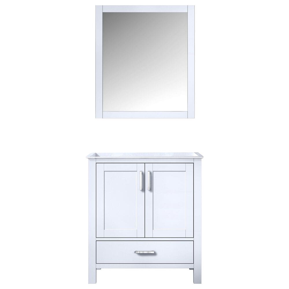 Lexora Home Jacques 30&quot; Single Bathroom Vanity Cabinet Only in White and 28&quot; Mirror, , large