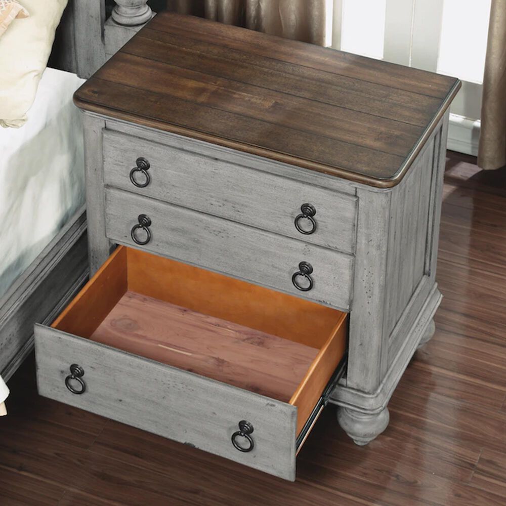 Flexsteel Plymouth 3 Drawer Nightstand in Distressed Gray and White, , large