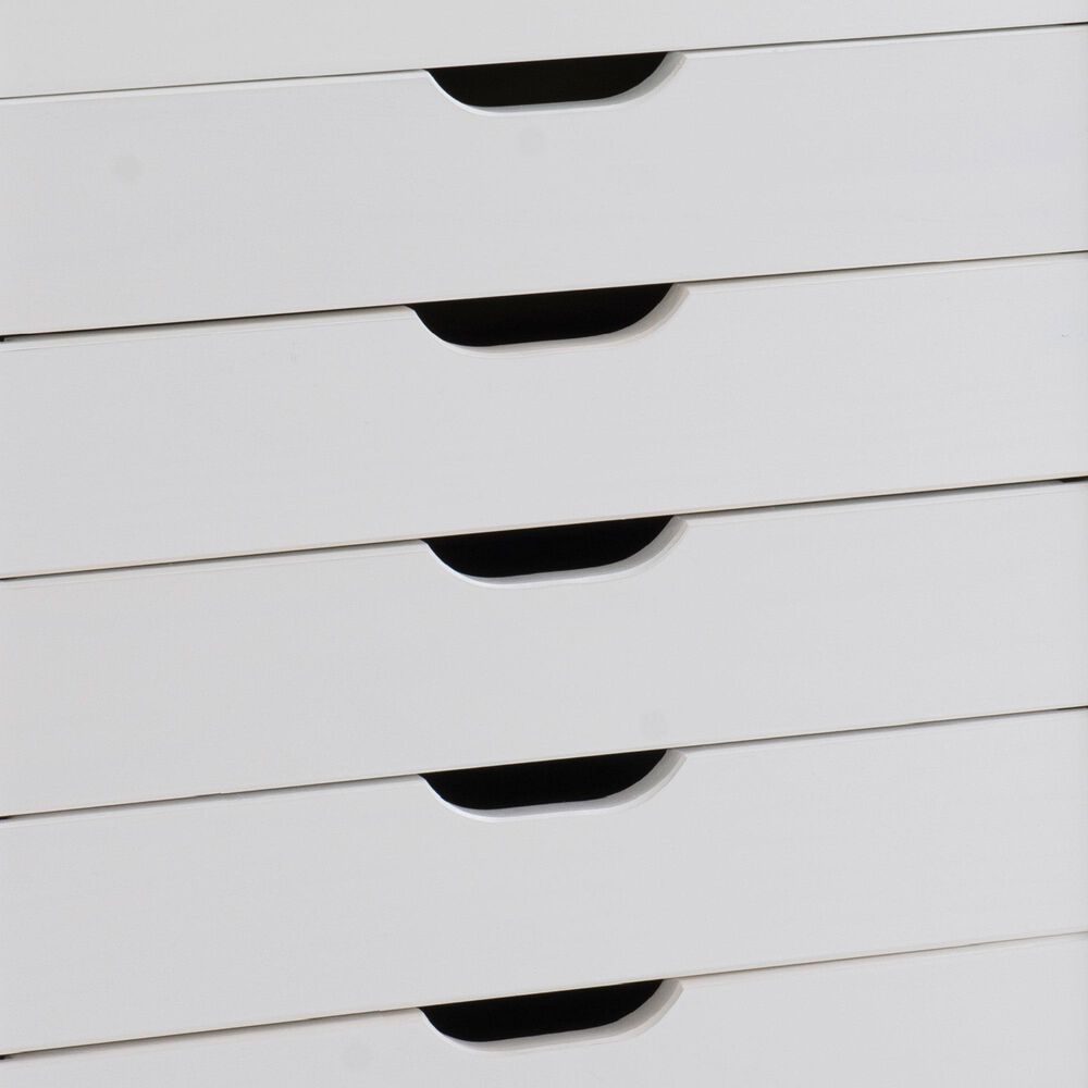 Linon Home Decor Cary 6-Drawer Wide Rolling Cart in White Wash, , large