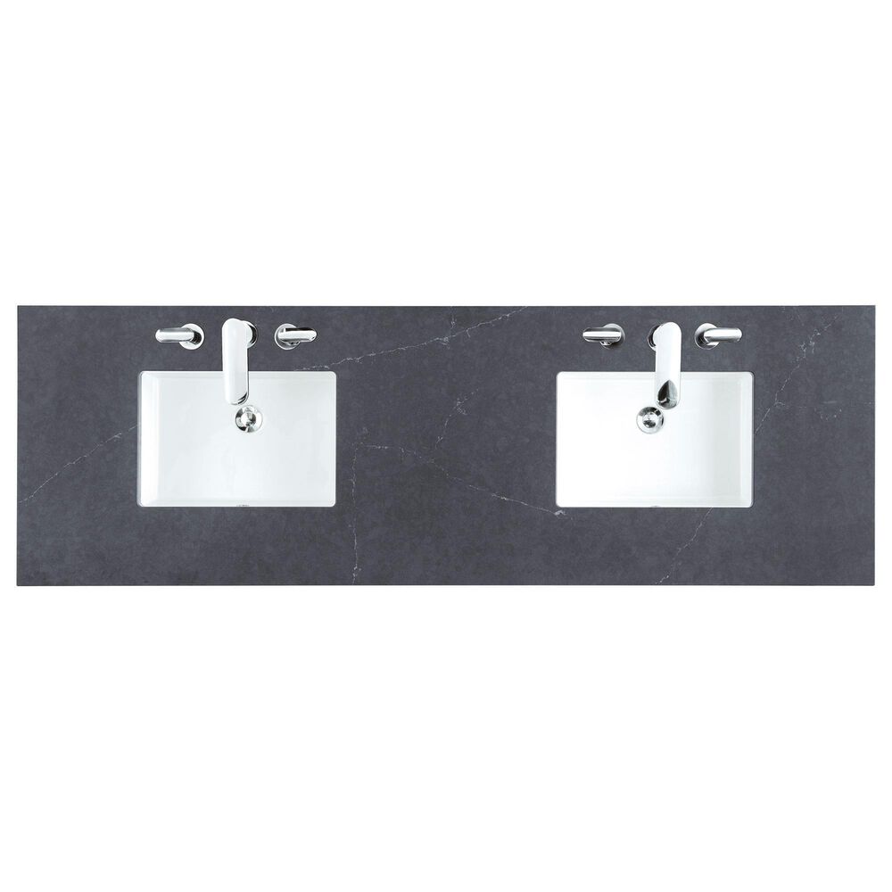 James Martin Vanities Bristol 72&quot; Double Bathroom Vanity in Bright White with 3 cm Charcoal Soapstone Quartz Top and Rectangular Sinks, , large