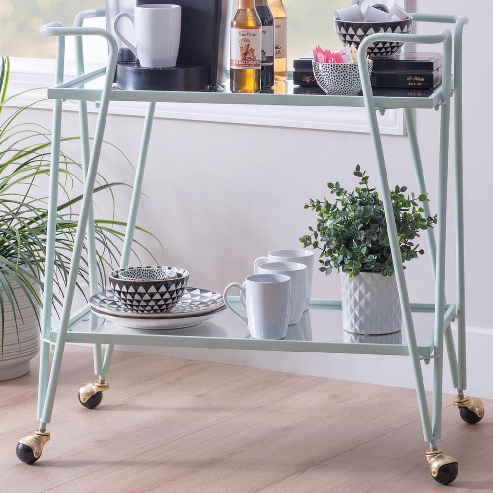 Linon Home Decor Mid-Century Bar Cart in Mint, , large