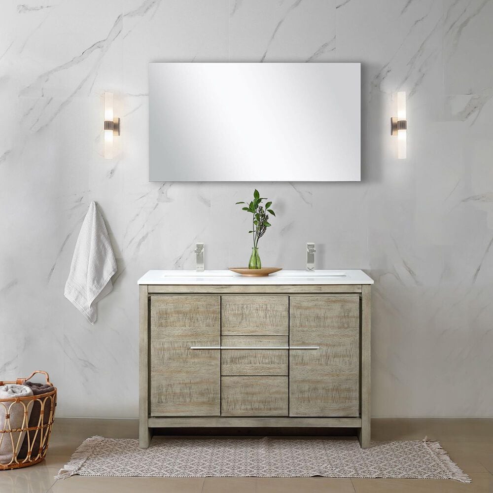 Lexora Home Lafarre 48&quot; Double Bathroom Vanity in Rustic Acacia with 2 cm White Cultured Marble Top and Rectangular Sinks, , large