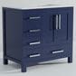 Lexora Home Jacques 36" Right Offset Single Bathroom Vanity in Navy Blue with 2 cm White Cultured Marble Top and Rectangular Sink, , large