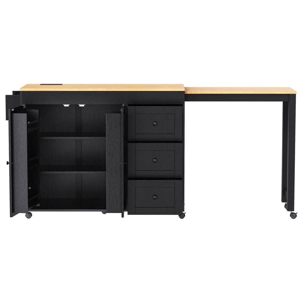 HOMLUX 74.8" Kitchen Island with Extendable Dining Table in Black and Natural, , large
