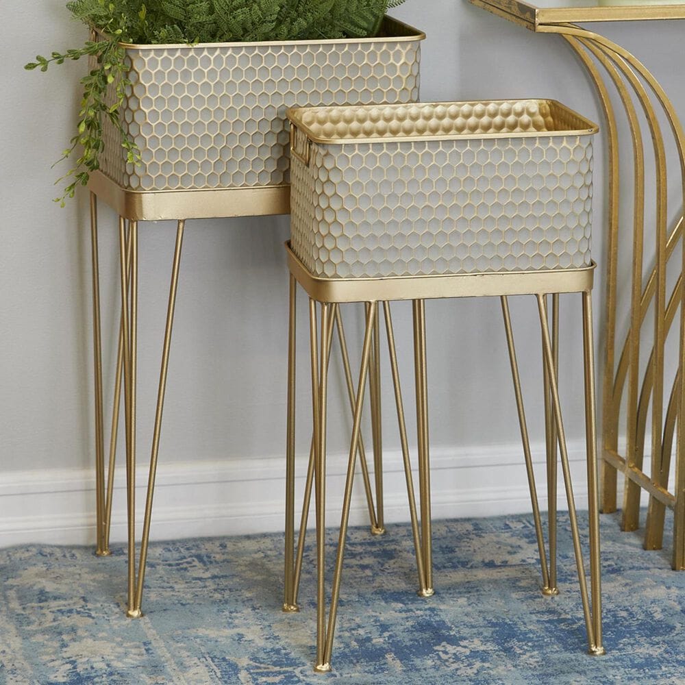 Maple and Jade Planter with Removable Stand in Gray and Gold Satin &#40;Set of 2&#41;, , large