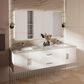 Lexora Home Geneva 72" Double Bathroom Vanity in Glossy White with 2 cm White Carrara Marble Top and Rectangular Sinks, , large