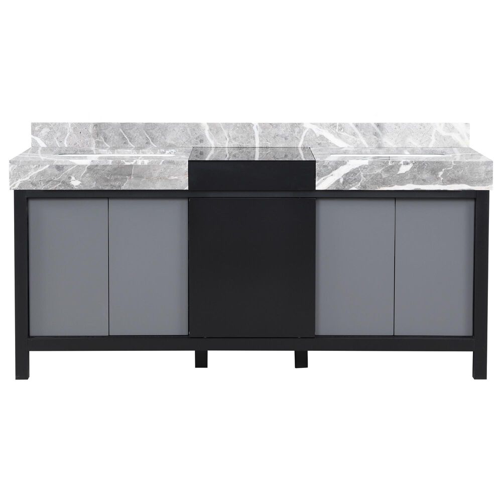 Lexora Home Zilara 72" Double Bathroom Vanity in Black and Grey with 11 cm Castle Grey Marble Top and Rectangular Sinks, , large