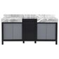 Lexora Home Zilara 72" Double Bathroom Vanity in Black and Grey with 11 cm Castle Grey Marble Top and Rectangular Sinks, , large