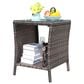 Hearth and Haven Wicker Patio Coffee Table with Clear Tempered Glass Top in Brown, , large