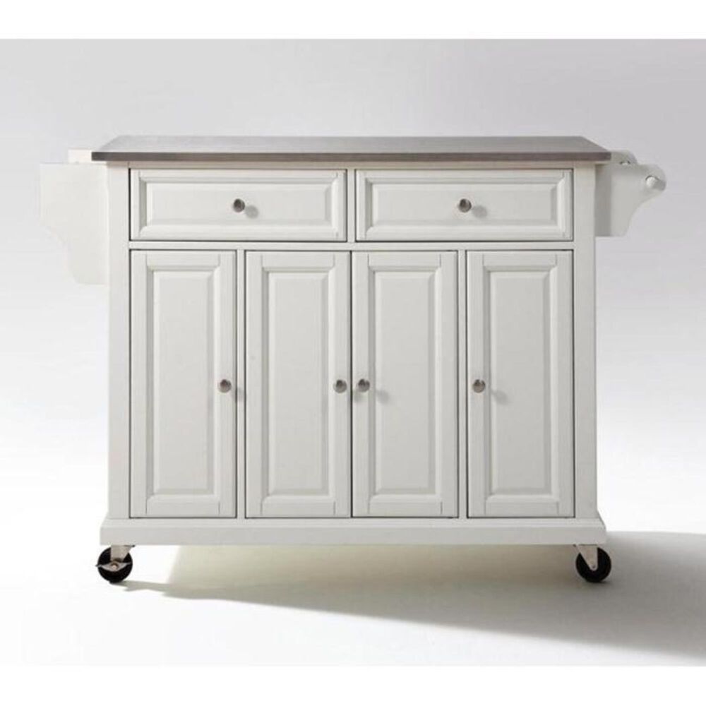 Crosley Furniture Stainless Steel Top Kitchen Cart in White, , large