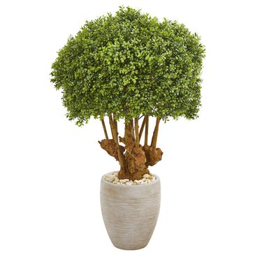 Nearly Natural Inc 41" Boxwood Topiary Tree with Sandstone Planter in Green, , large